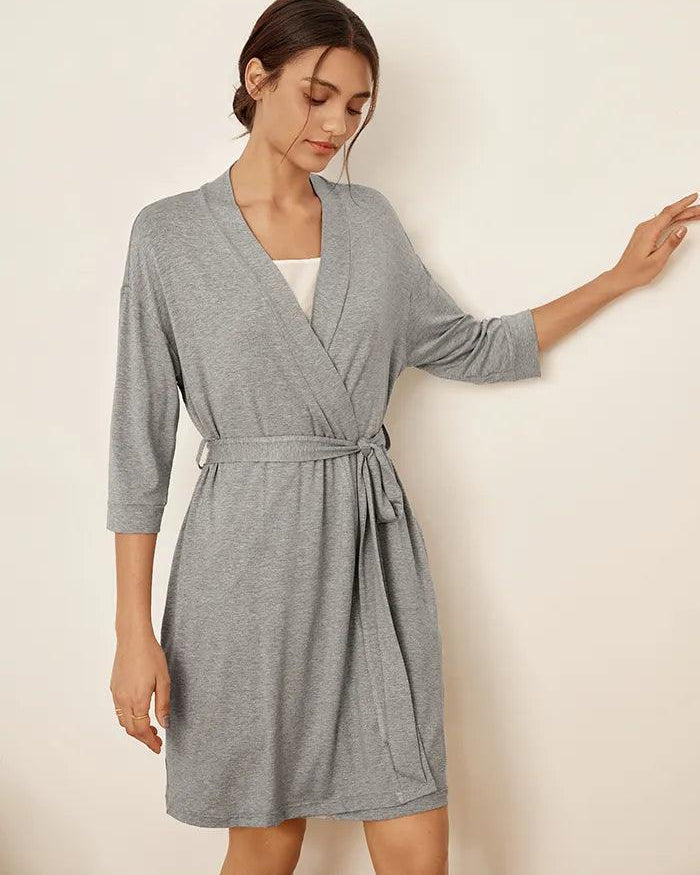 Bamboo Kimono Robe EVE - Cloud Grey / S - LOUNGEWEAR-Bamboo PJS