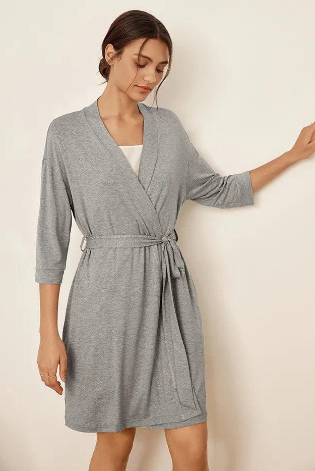 Bamboo Kimono Robe EVE - Cloud Grey / S - LOUNGEWEAR-Bamboo PJS