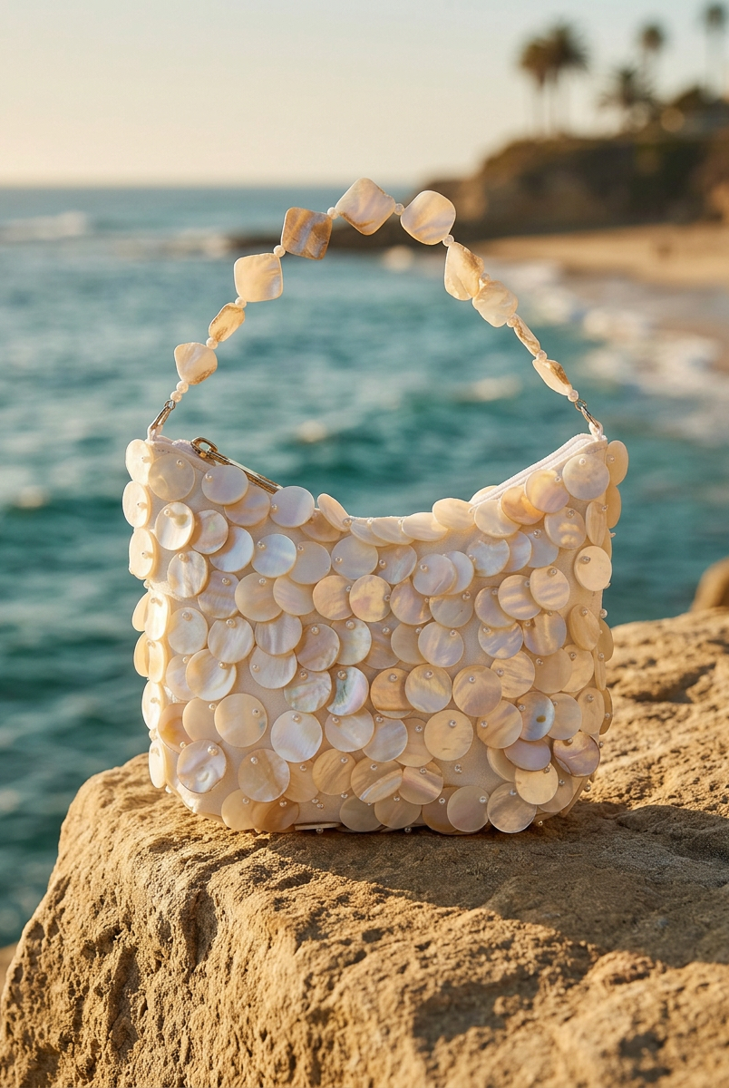 Luxe Handcrafted Mother of Pearl Disc Clutch for Special Occassion & Summer Vacations by LINTICO