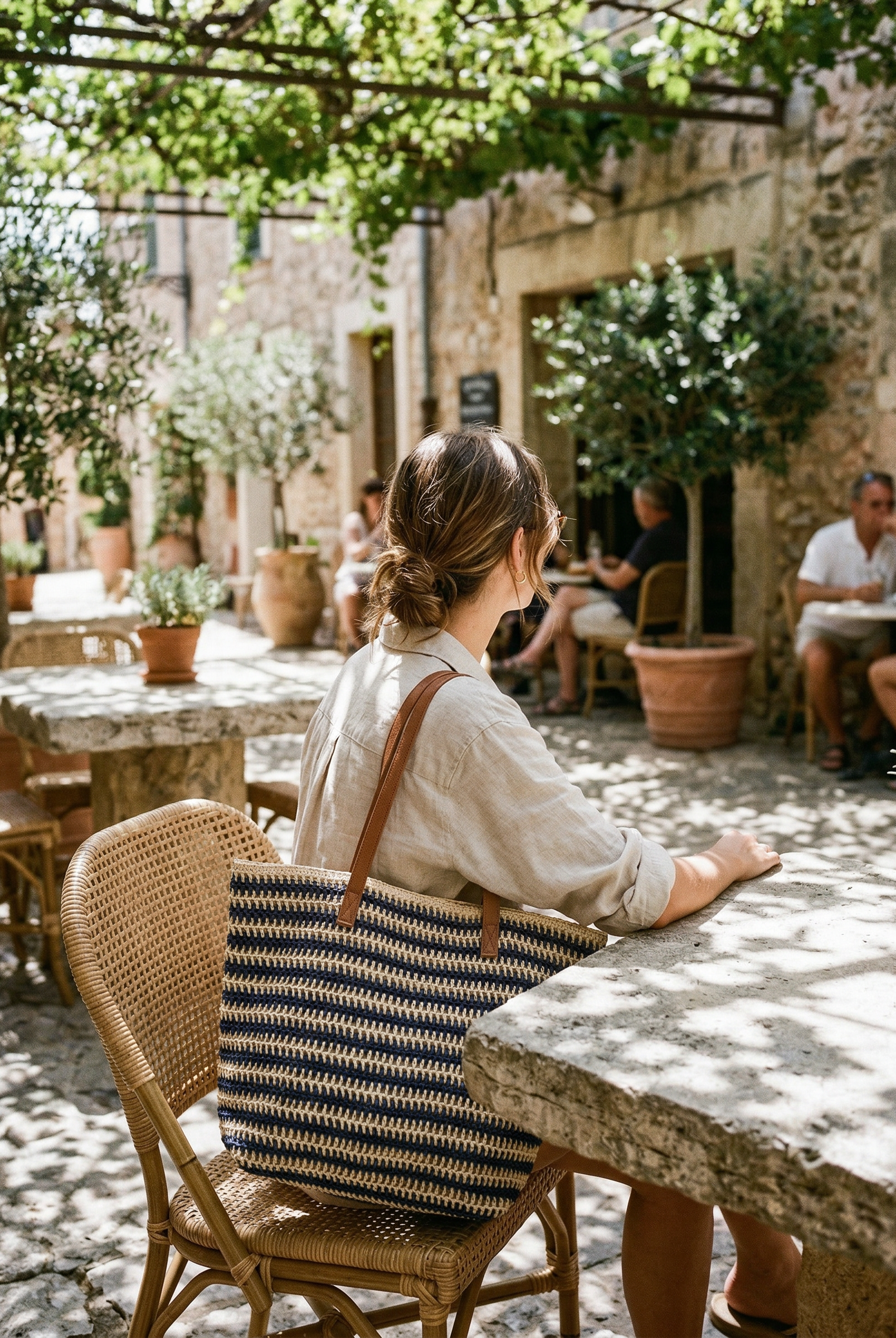 Artisanal Handwoven Stripes Large Tote for Summer Vacation by LINTICO for women