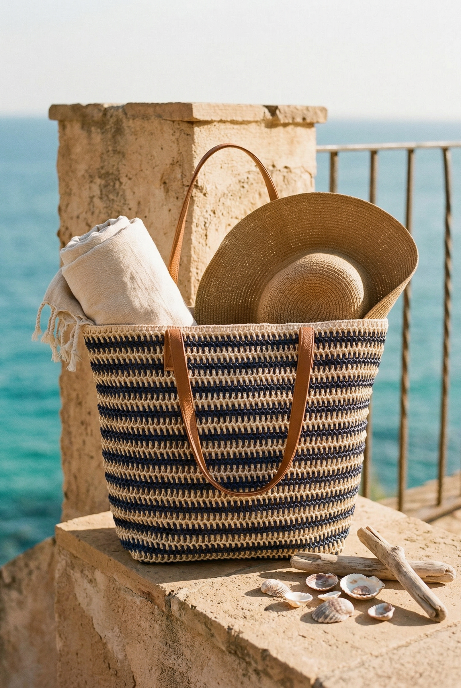 Artisanal Handwoven Stripes Large Tote for Summer Vacation by LINTICO for women