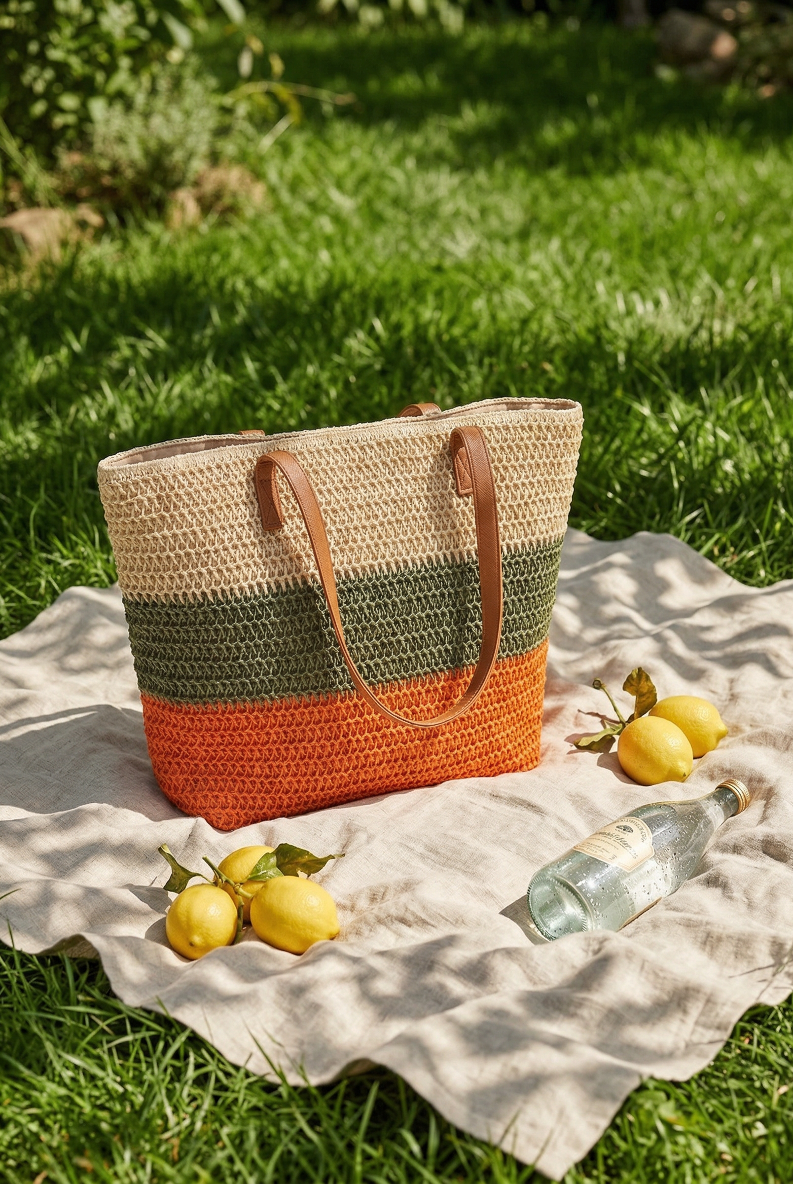 Artisanal Handwoven Stripes Large Tote for Summer Vacation by LINTICO for women