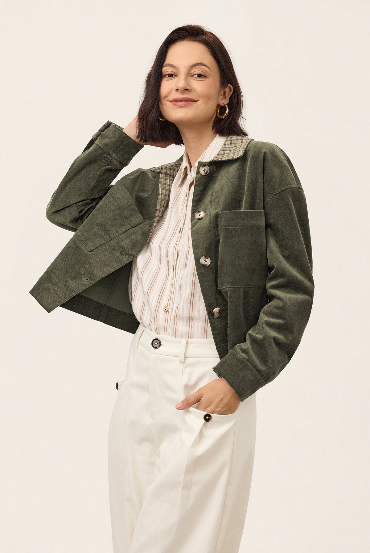 Contrast Check Collar Cropped Jacket FLORENZA product image