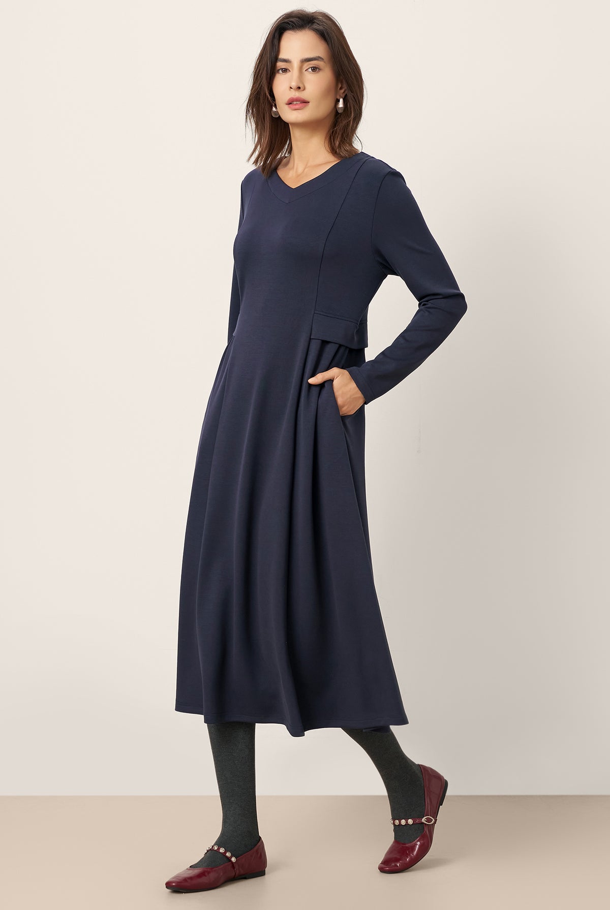 Pleated Waist Midi Dress BEATRICE by LINTICO for women