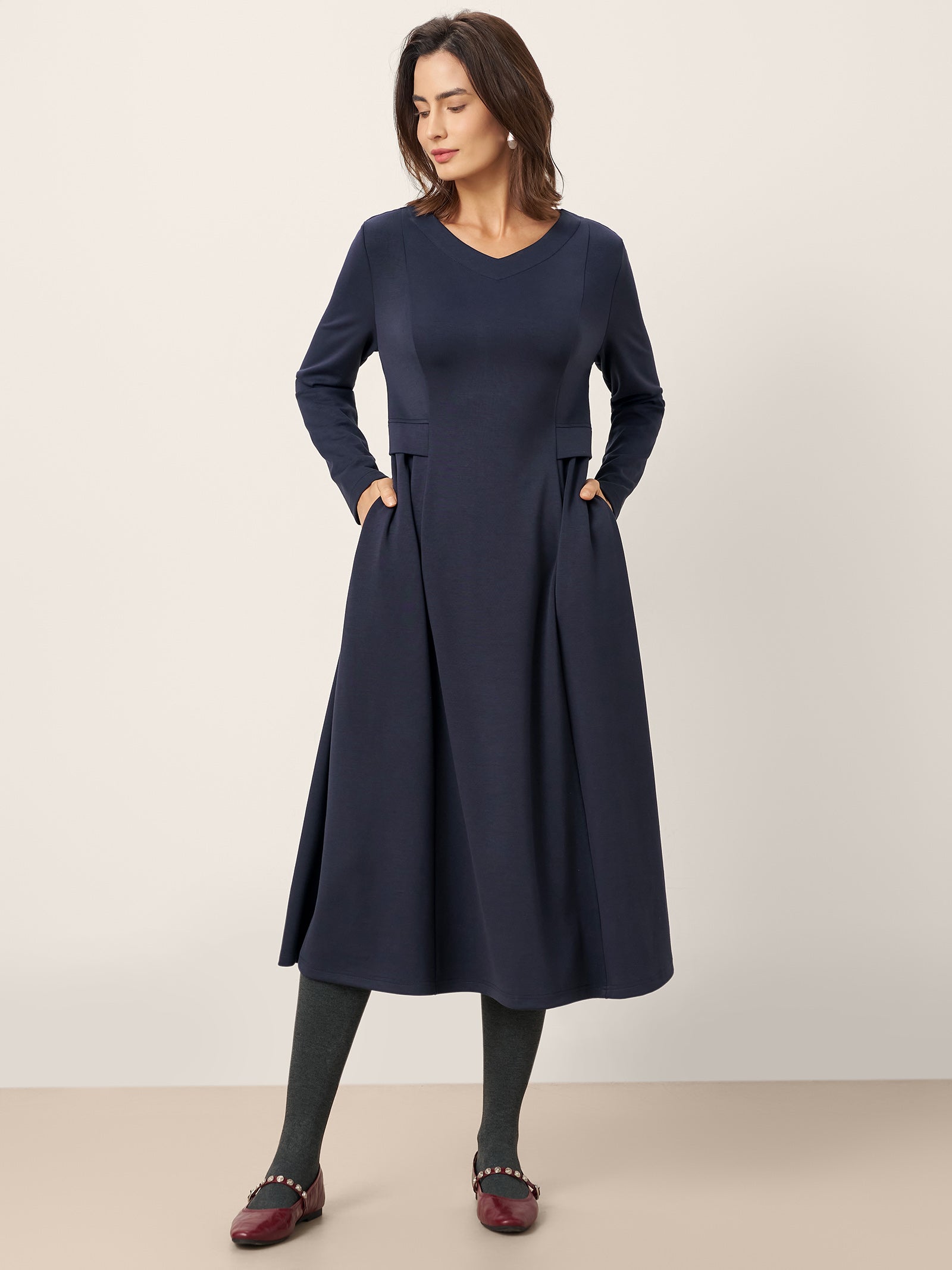 Pleated Waist Midi Dress BEATRICE by LINTICO for women