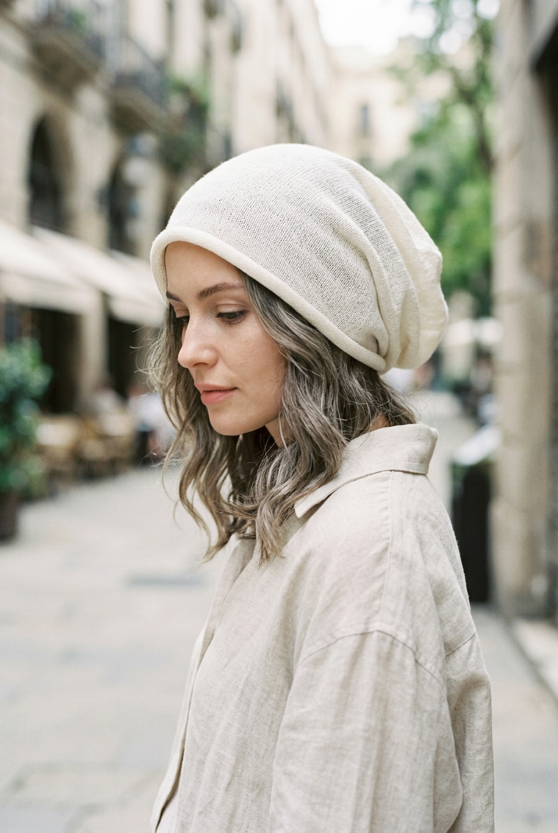 Cotton Linen Slouchy Beanie Lightweight Breathable Casual Hat by LINTICO for women
