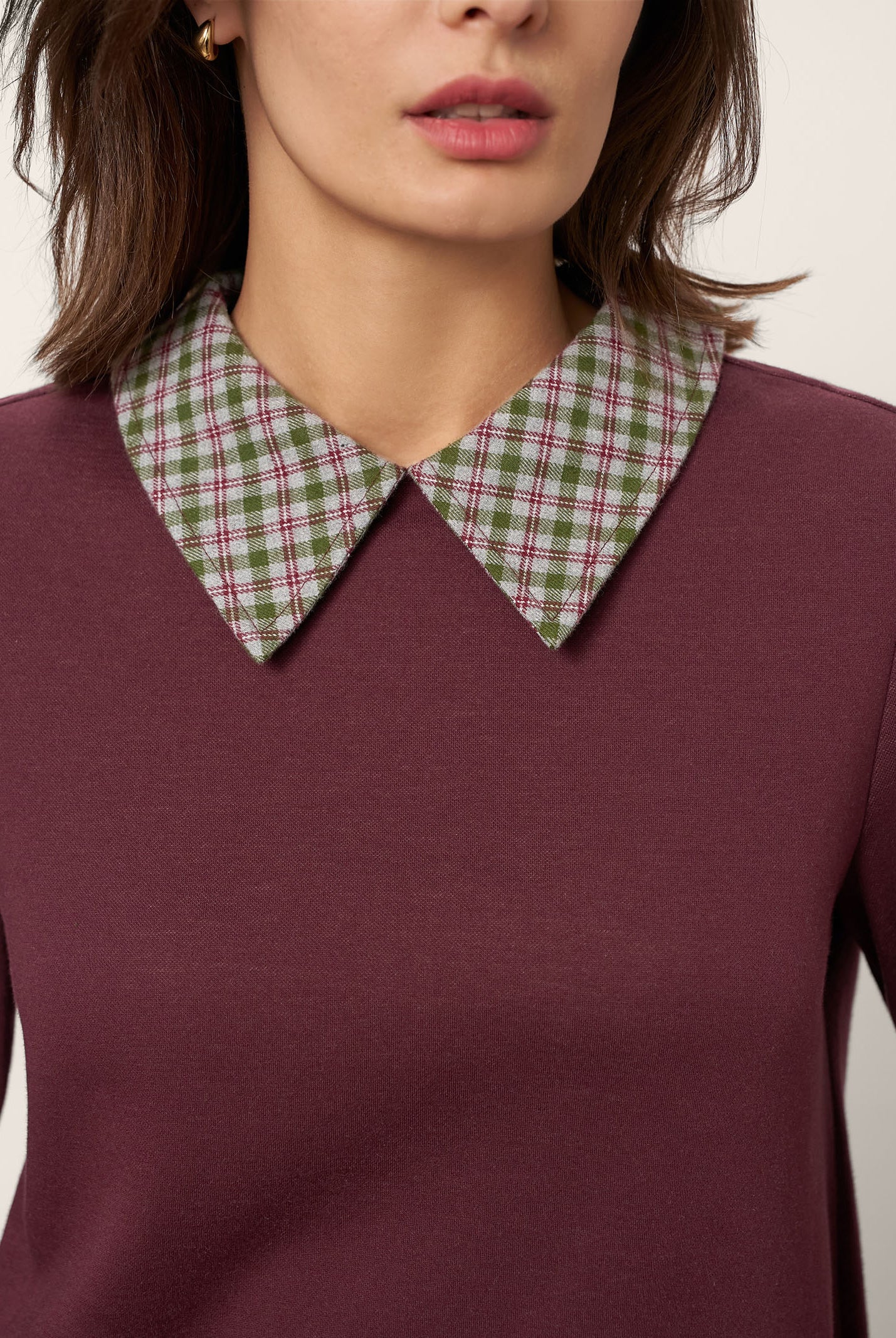 Cotton Plaid Panel Long Sleeve Top RAYNA by LINTICO for women