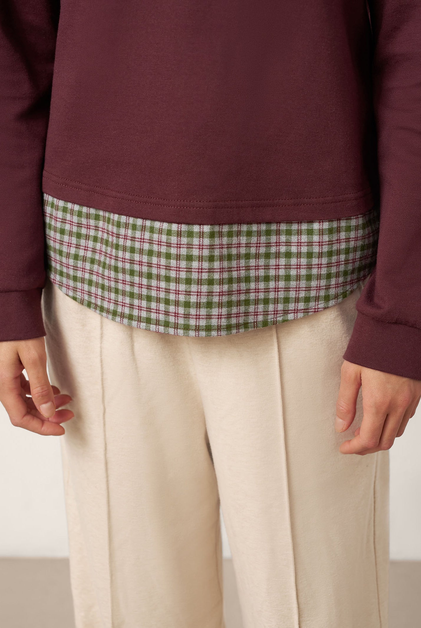 Cotton Plaid Panel Long Sleeve Top RAYNA by LINTICO for women