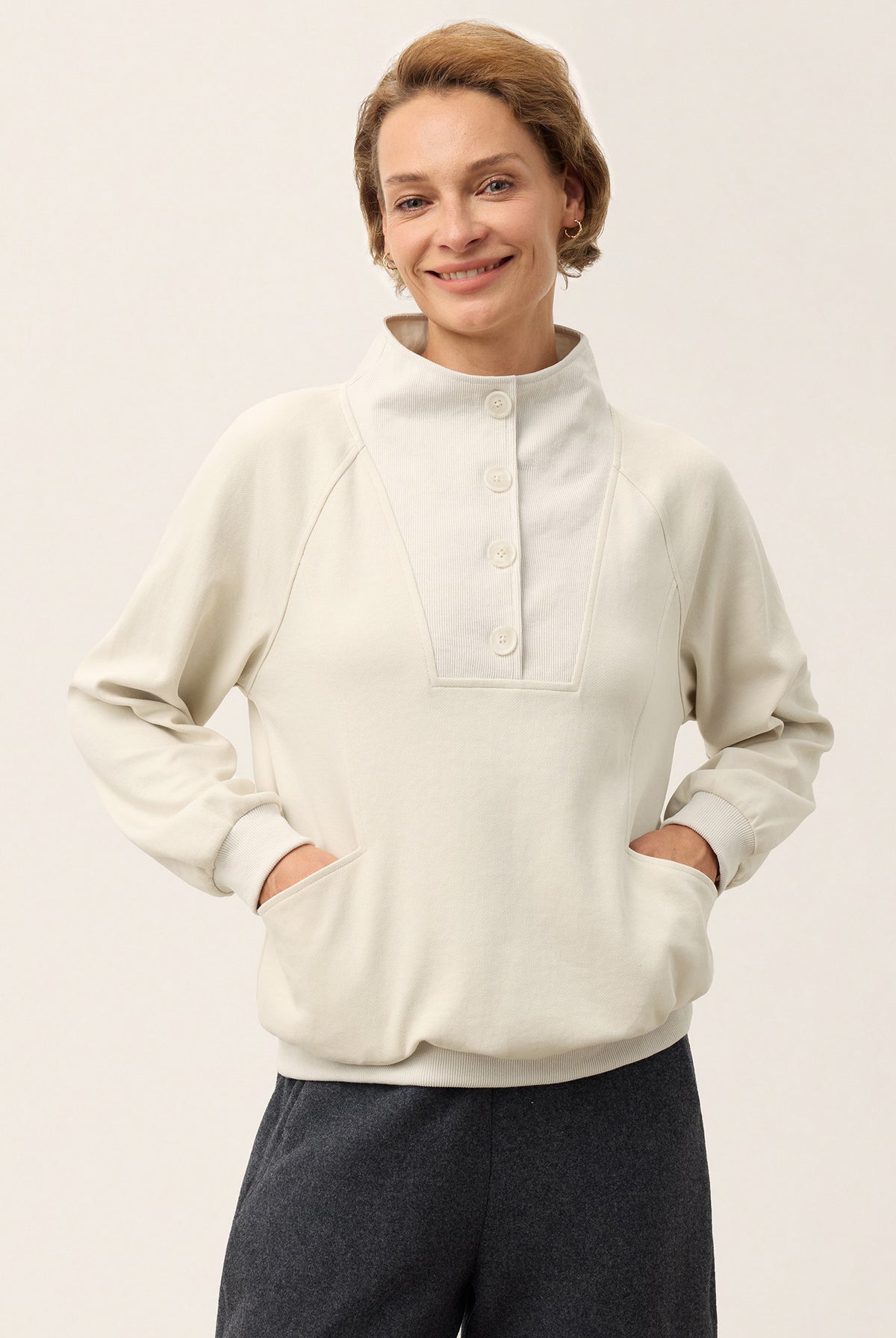 Cotton Textured Mock Neck Top ELVIRA in Frost Grey - product image 6 of 9