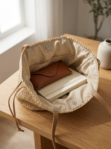 Artisanal Hand-Crocheted Straw Bucket Bag by LINTICO for women