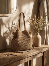 Artisanal Hand-Crocheted Straw Bucket Bag by LINTICO for women