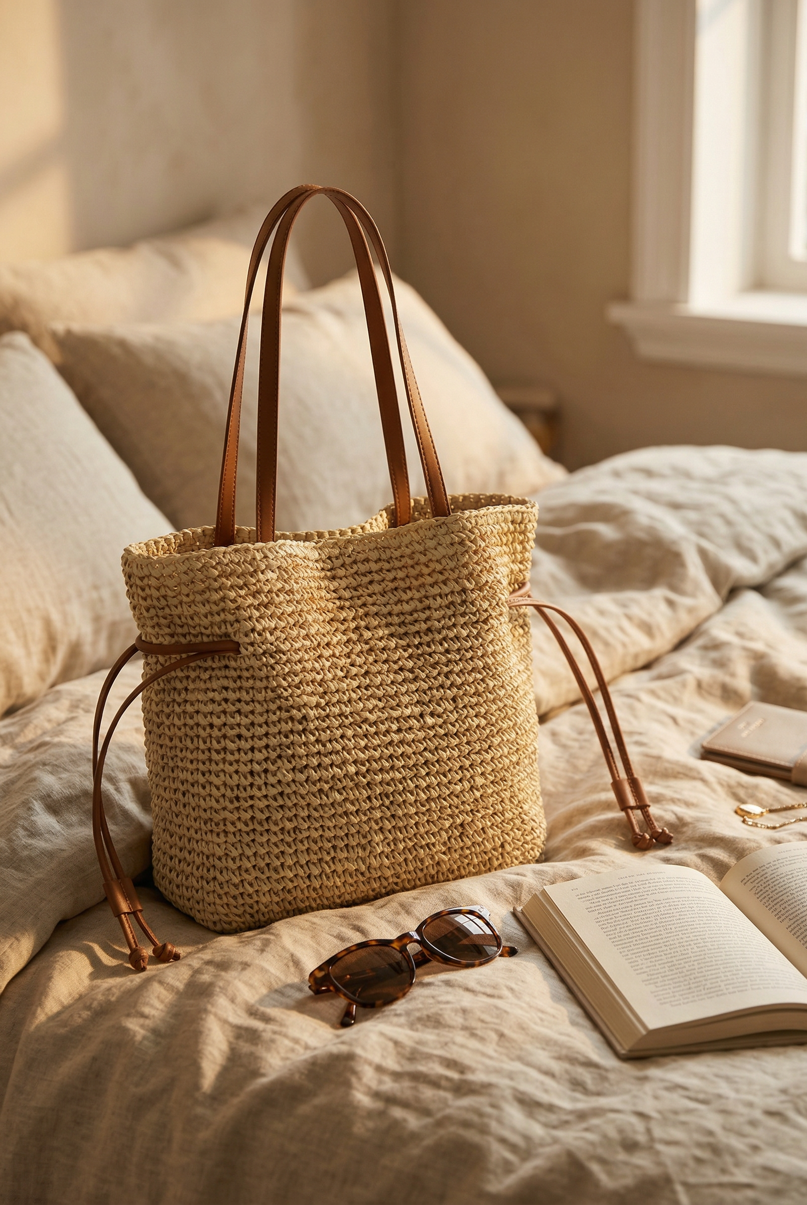 Artisanal Hand-Crocheted Straw Bucket Bag by LINTICO for women