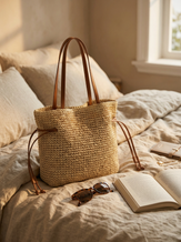 Artisanal Hand-Crocheted Straw Bucket Bag by LINTICO for women