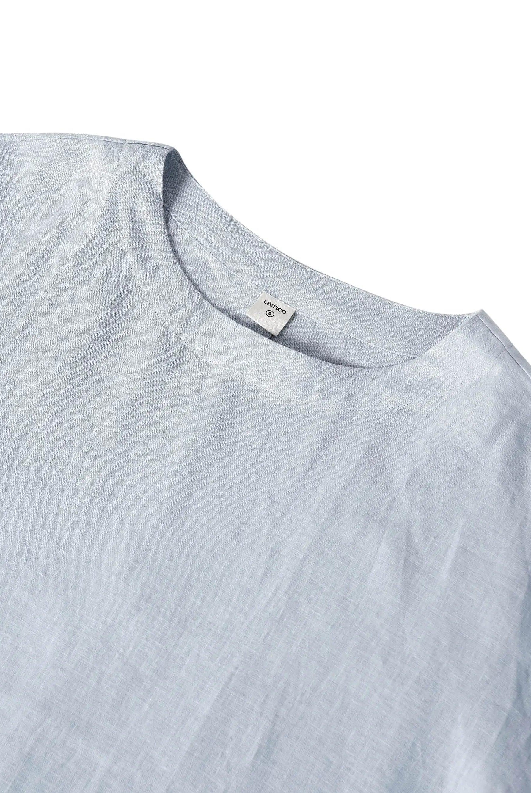 AURORA 100% Linen Boatneck 3/4 Length Sleeve Top - TOPS-Linen Blouses