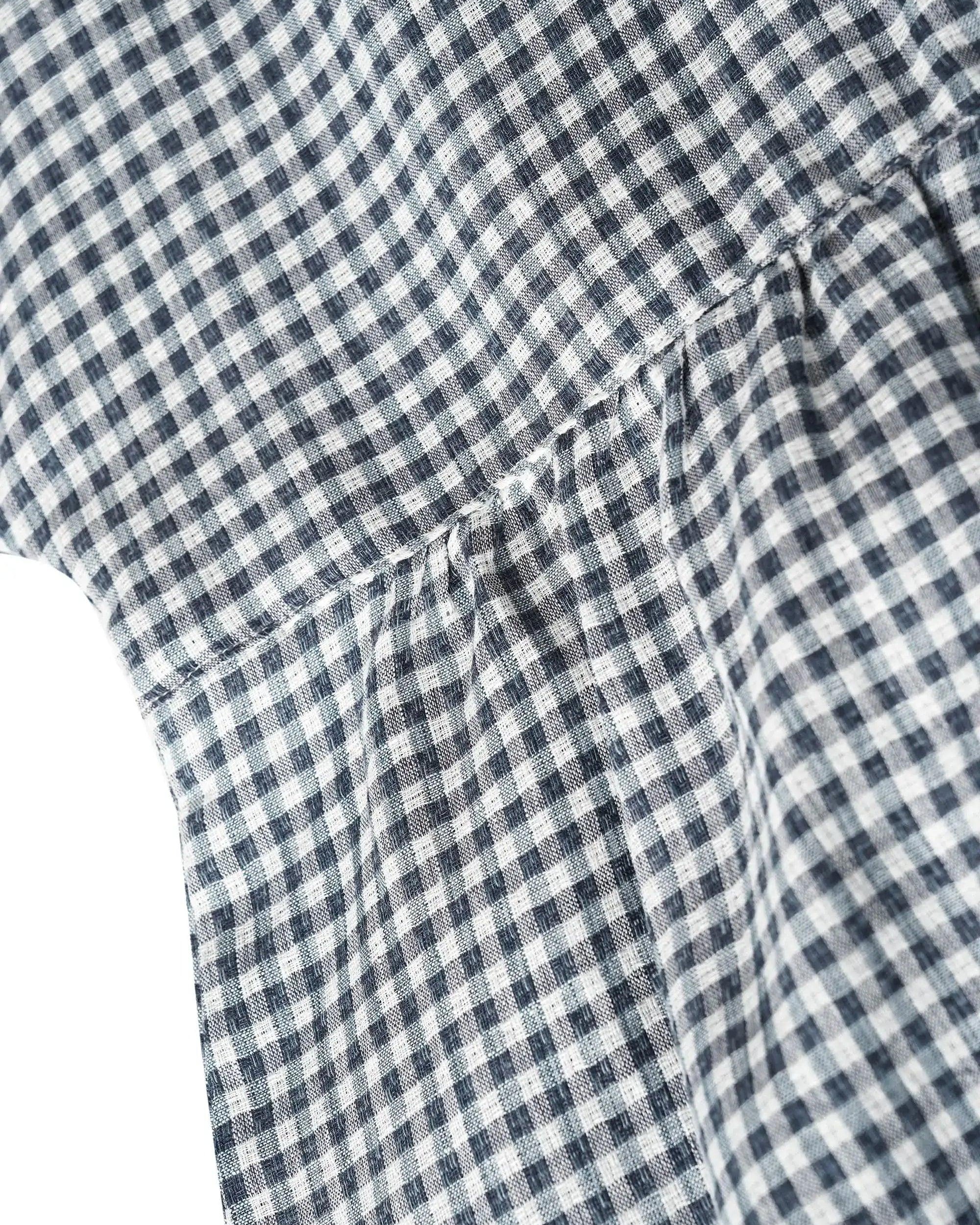 Linen Checked Long-Sleeved Top - TOPS-Linen Blouses