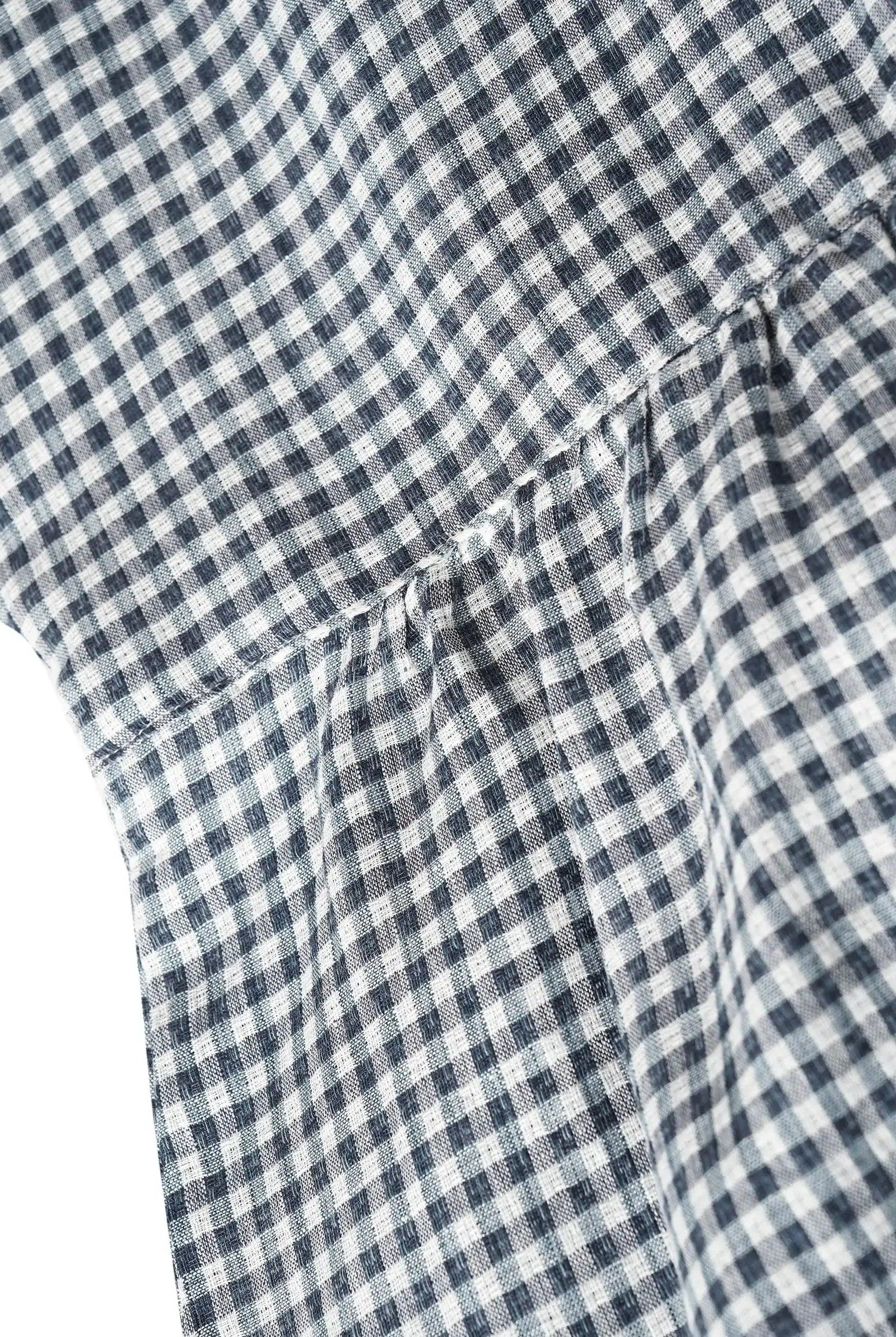 Linen Checked Long-Sleeved Top - TOPS-Linen Blouses
