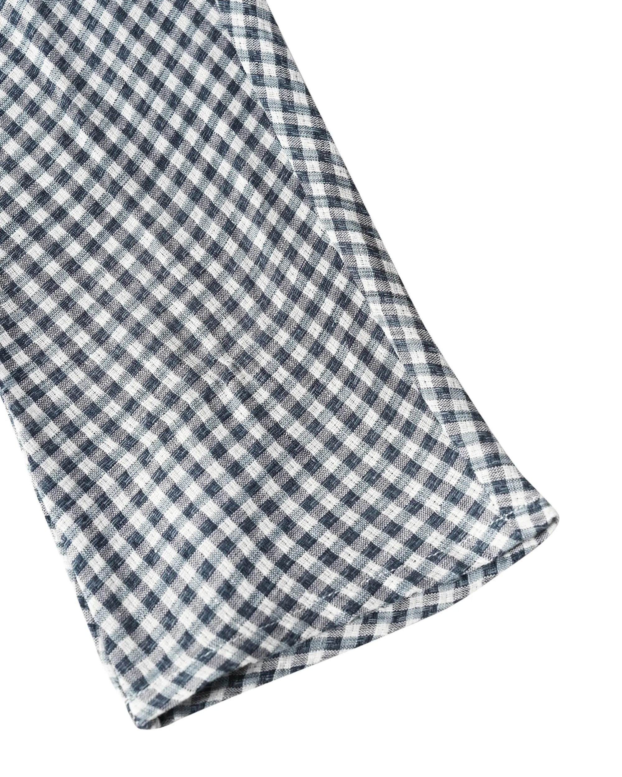 Linen Checked Long-Sleeved Top - TOPS-Linen Blouses