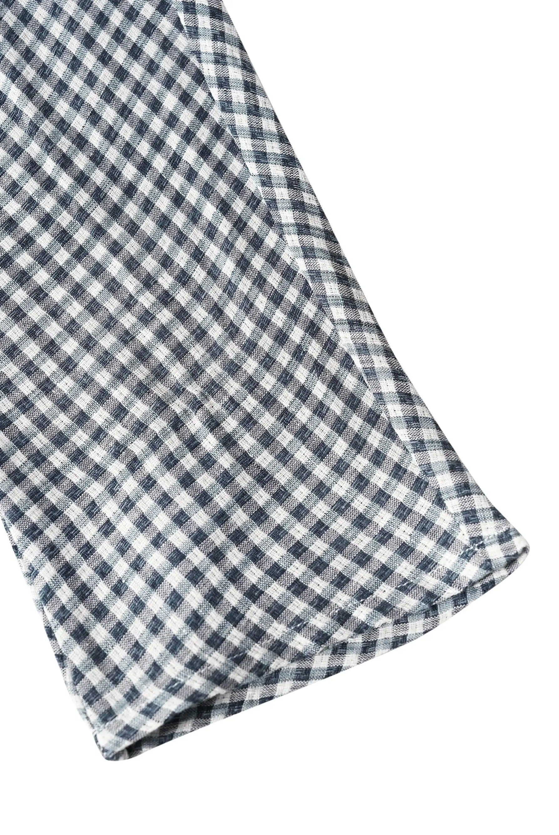 Linen Checked Long-Sleeved Top - TOPS-Linen Blouses