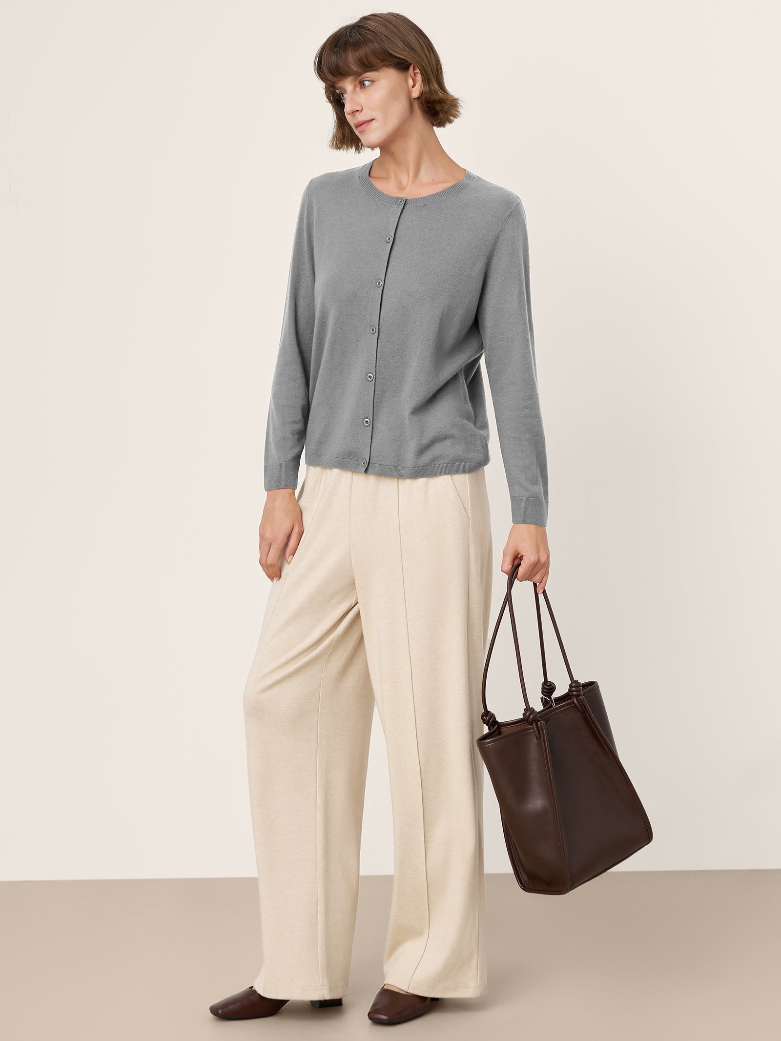100% Extra-Fine Merino Wool Buttoned Knit Cardigan CAYLA by LINTICO for women