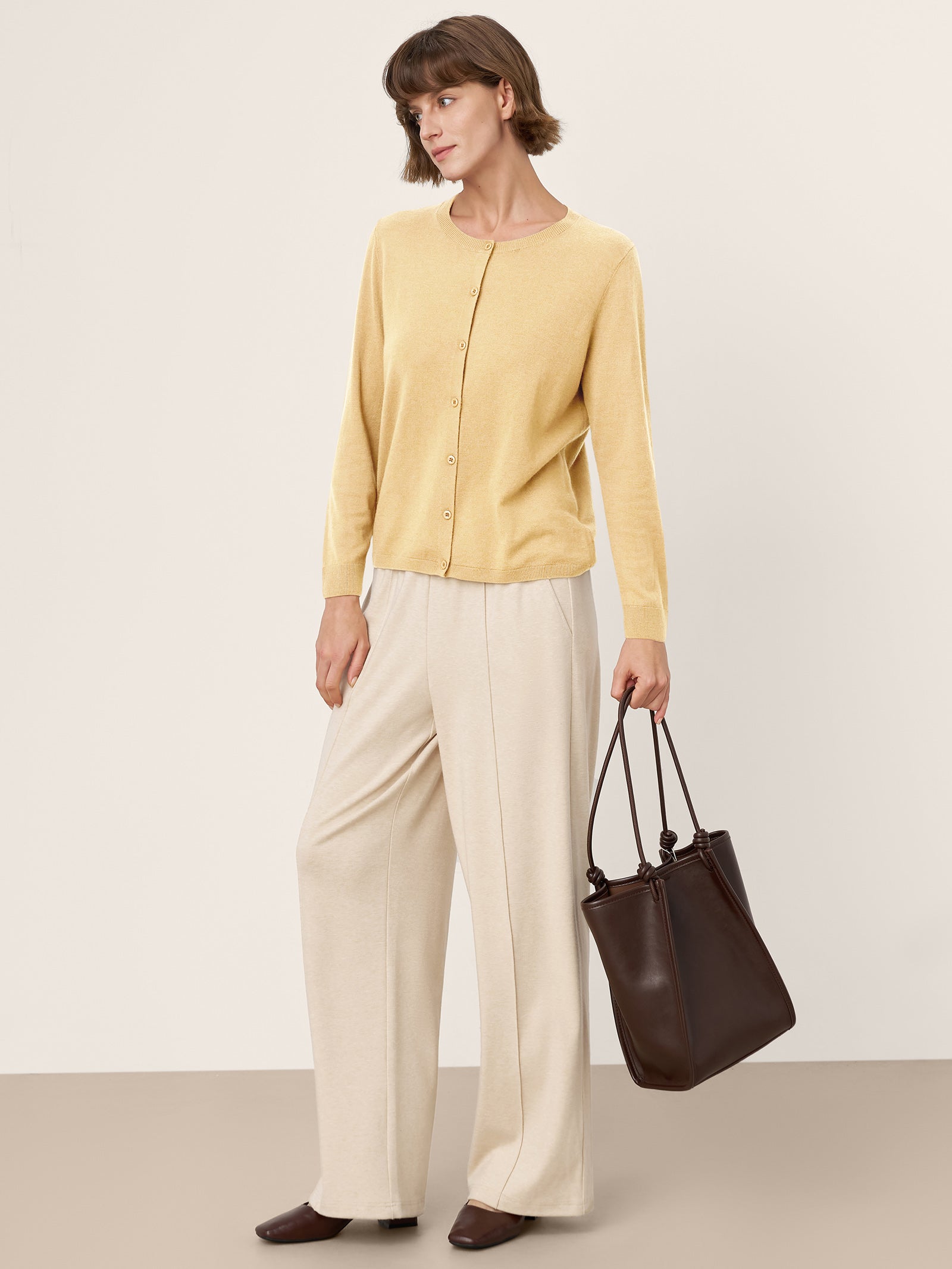 100% Extra-Fine Merino Wool Buttoned Knit Cardigan CAYLA by LINTICO for women