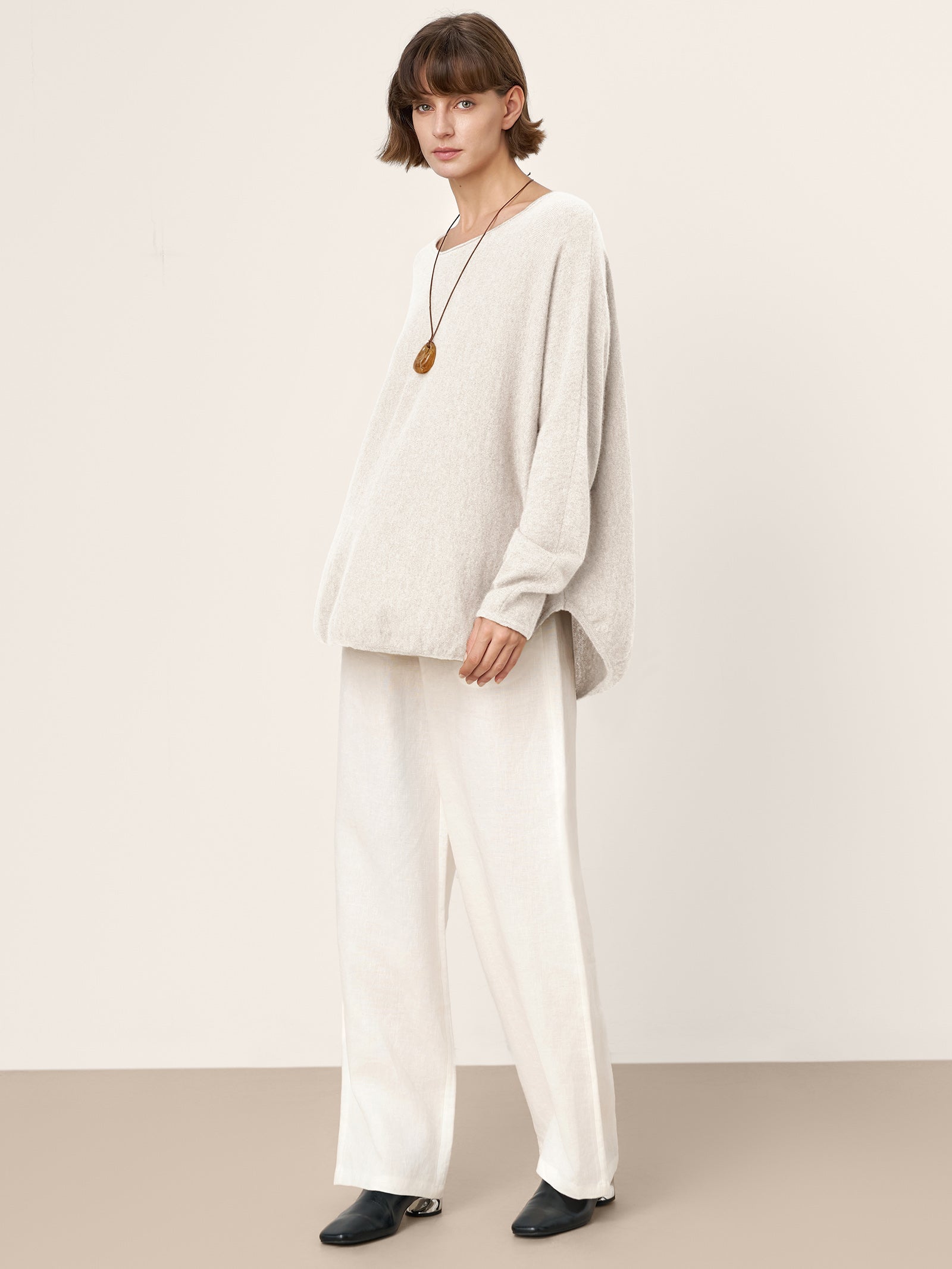100% Mongolian Cashmere Hand-Finished Rolled Edge Knit Top AMARA by LINTICO for women