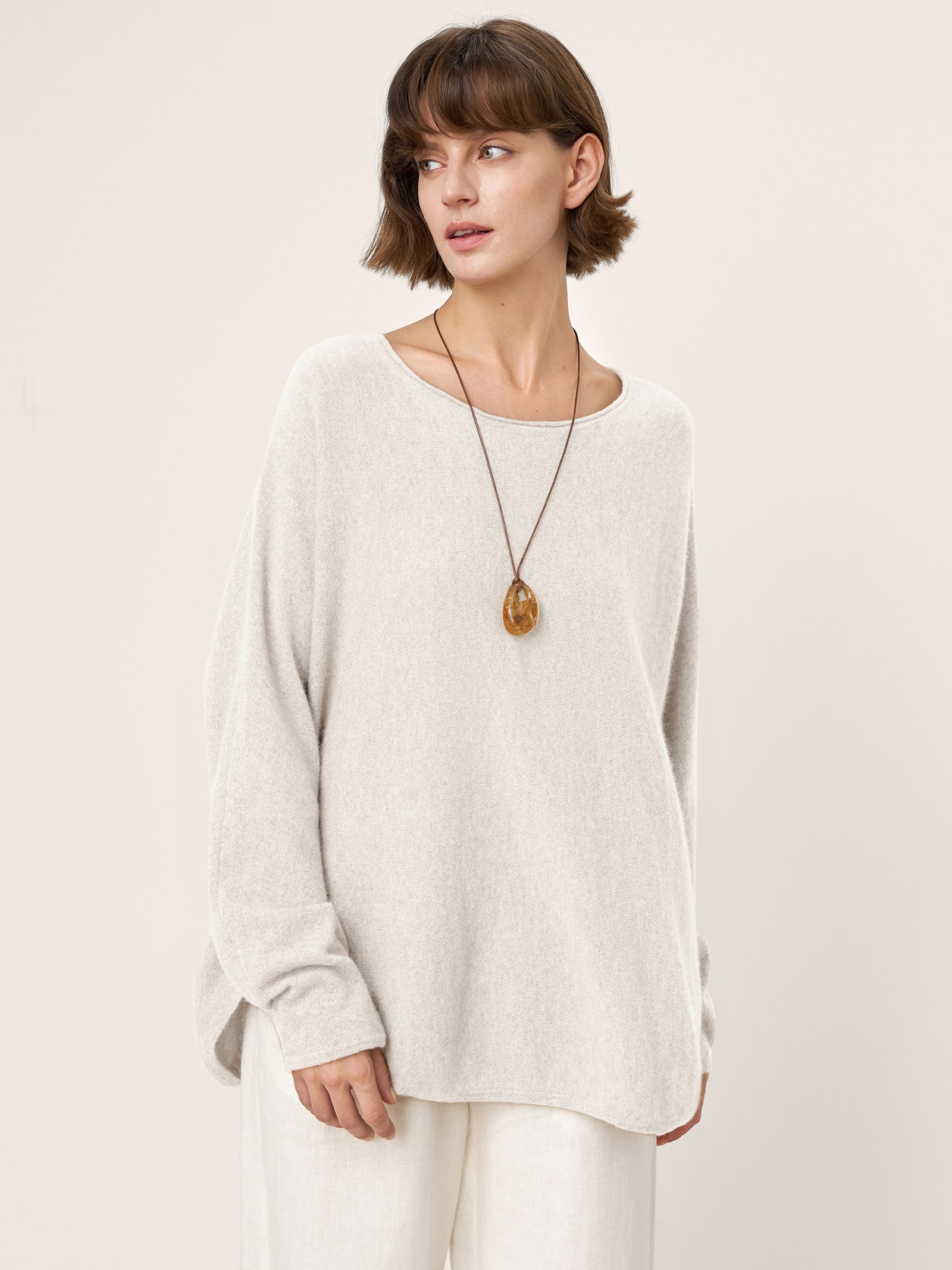 100% Mongolian Cashmere Hand-Finished Rolled Edge Knit Top AMARA by LINTICO for women