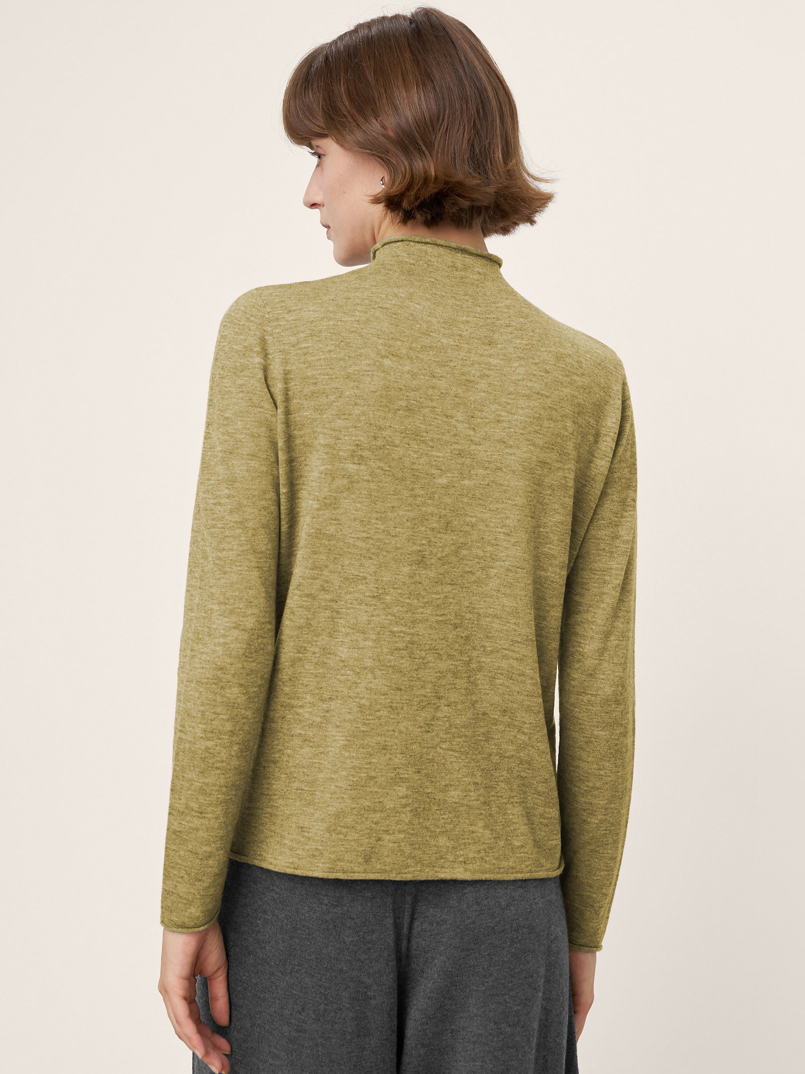 100% Extra-Fine Merino Wool Mock Neck Sweater with Rolled Edge ELA by LINTICO for women