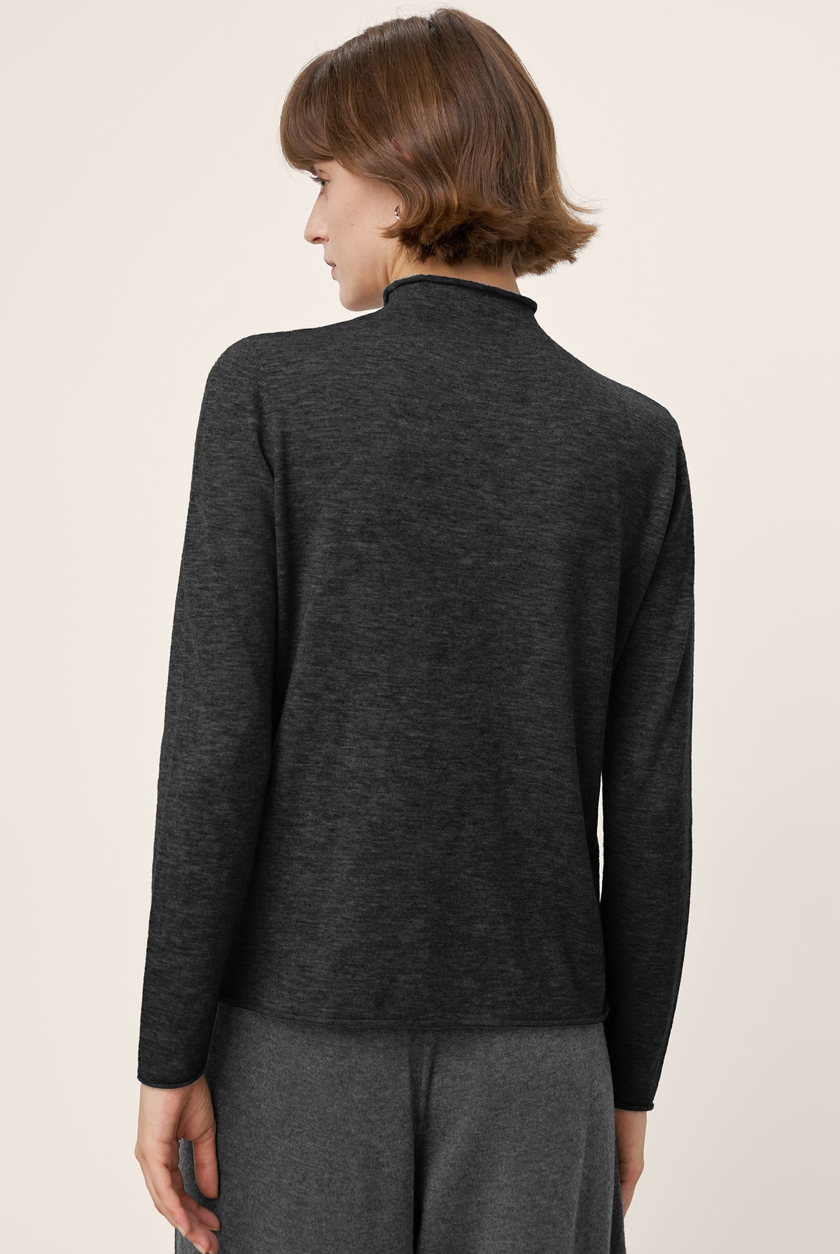 100% Extra-Fine Merino Wool Mock Neck Sweater with Rolled Edge ELA by LINTICO for women