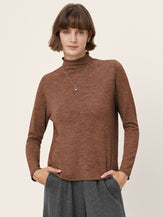 100% Extra-Fine Merino Wool Mock Neck Sweater with Rolled Edge ELA by LINTICO for women