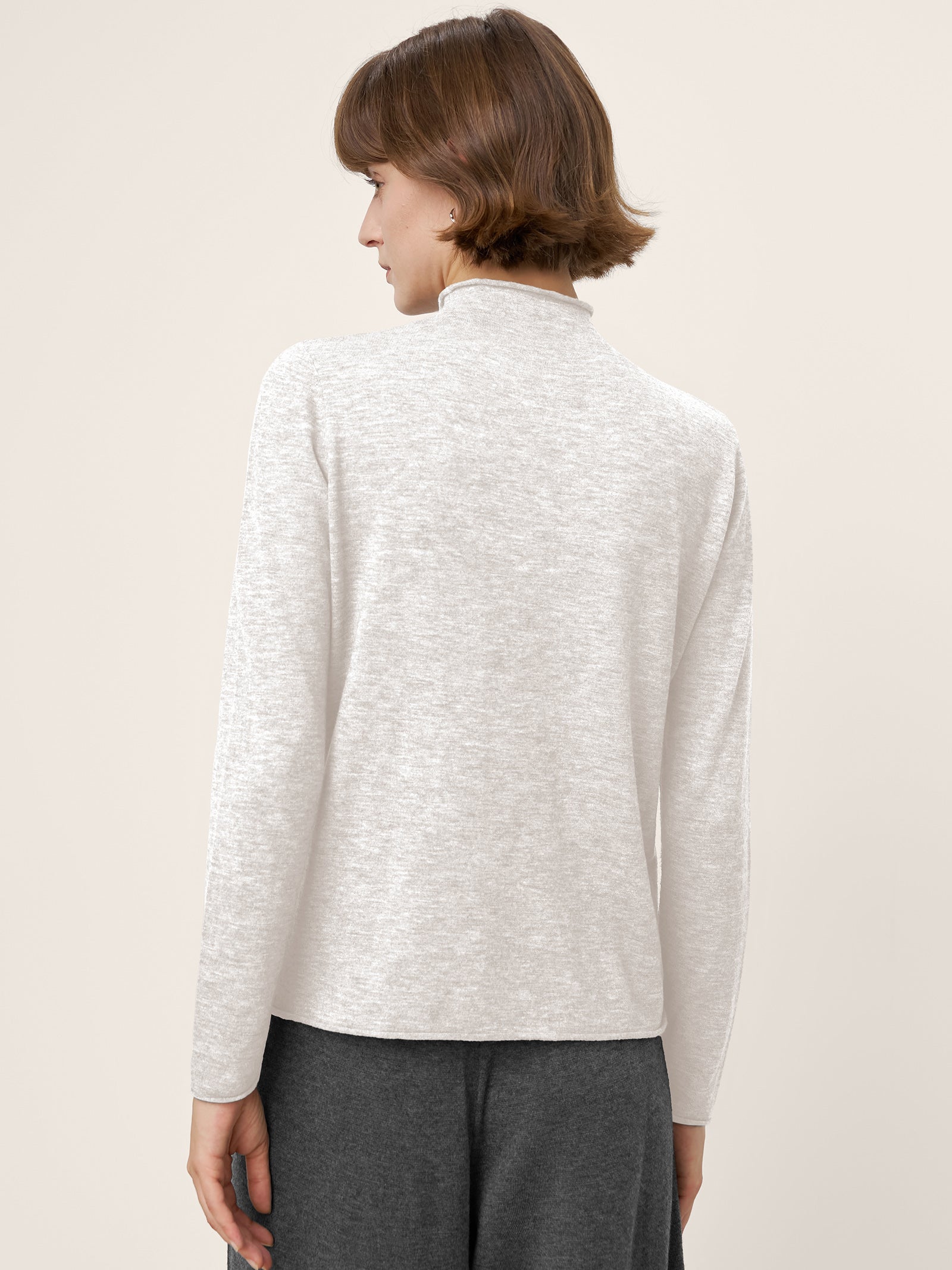 100% Extra-Fine Merino Wool Mock Neck Sweater with Rolled Edge ELA by LINTICO for women