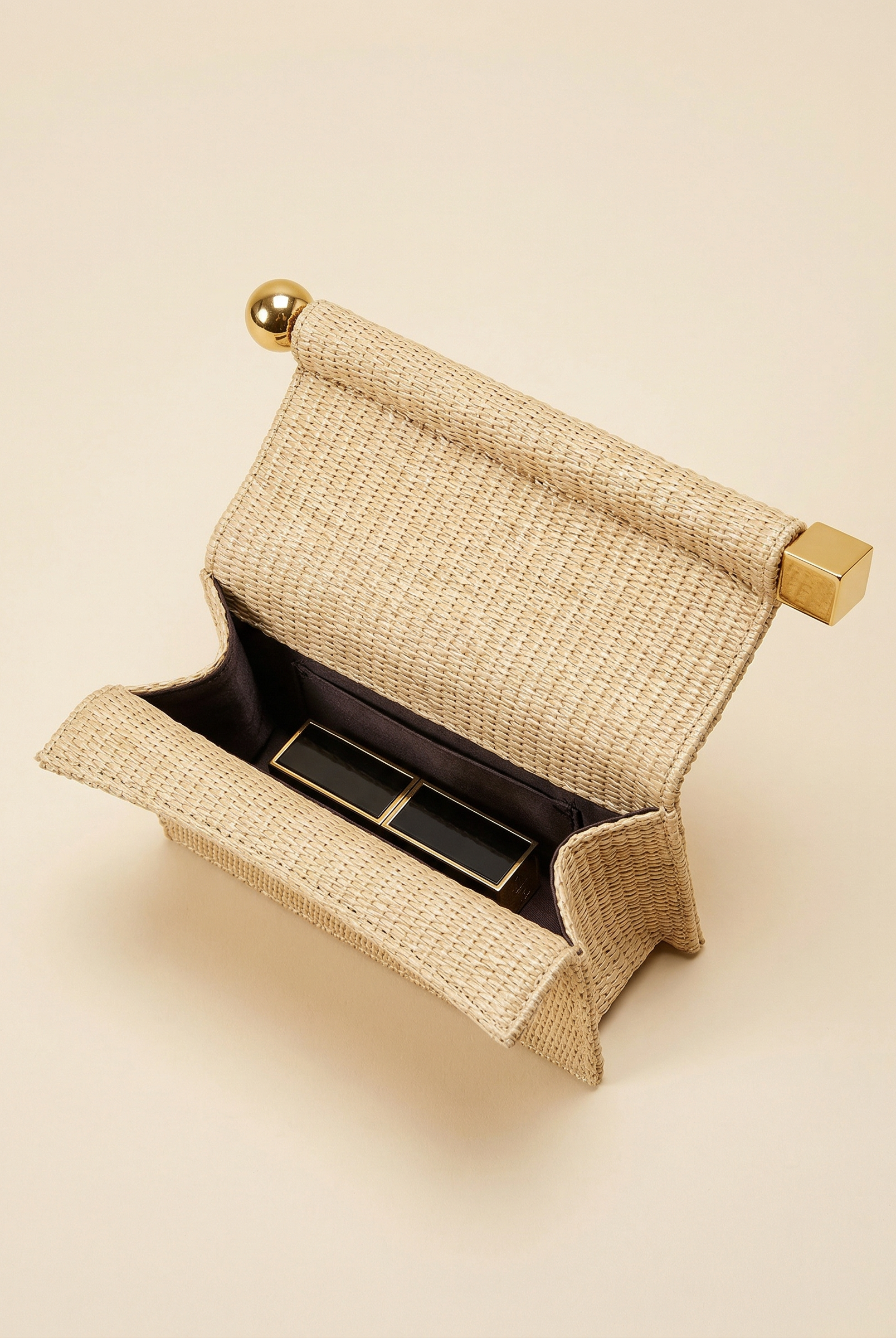 Elegant Woven Straw Foldover Clutch Natural Evening Handbag for Special Occassion by LINTICO