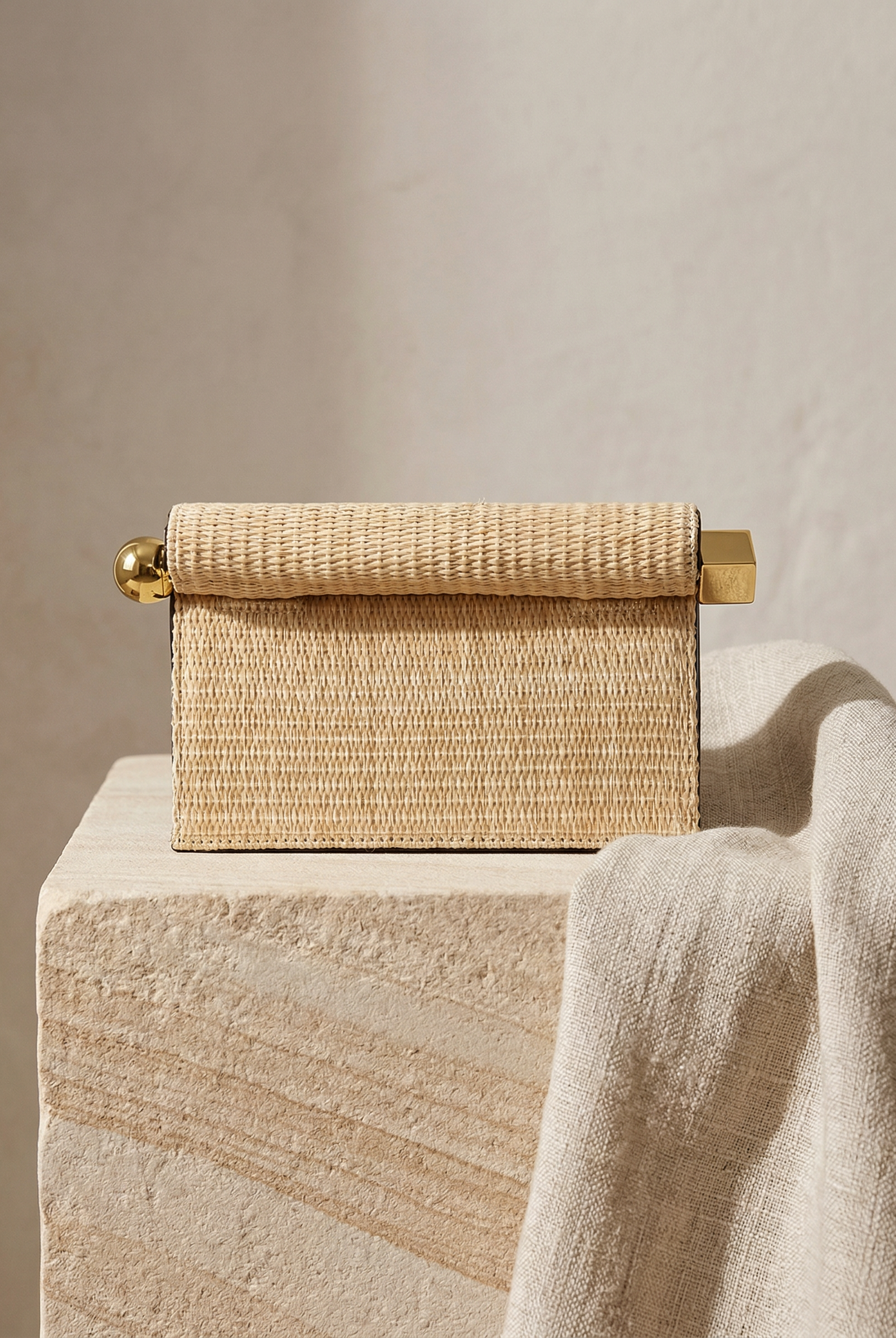 Elegant Woven Straw Foldover Clutch Natural Evening Handbag for Special Occassion by LINTICO