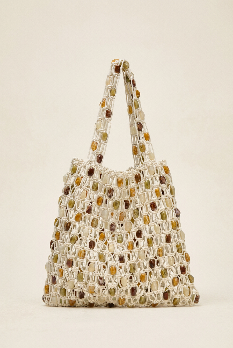 Artisanal Handwoven Gem Bead Crochet Tote Bag by LINTICO for women