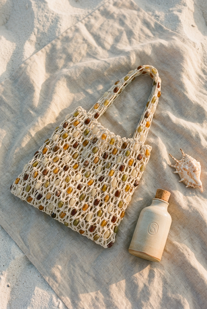 Artisanal Handwoven Gem Bead Crochet Tote Bag by LINTICO for women
