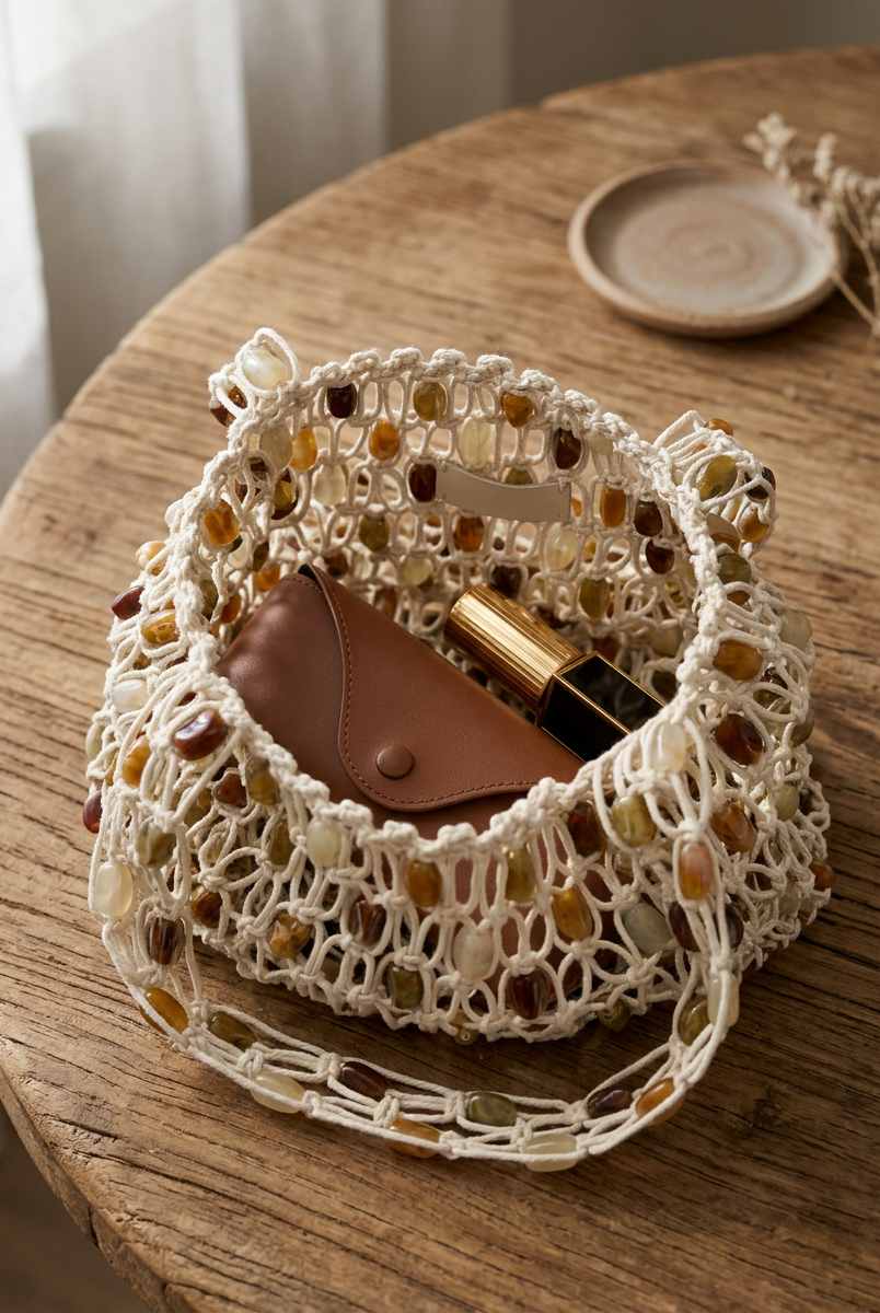 Artisanal Handwoven Gem Bead Crochet Tote Bag by LINTICO for women