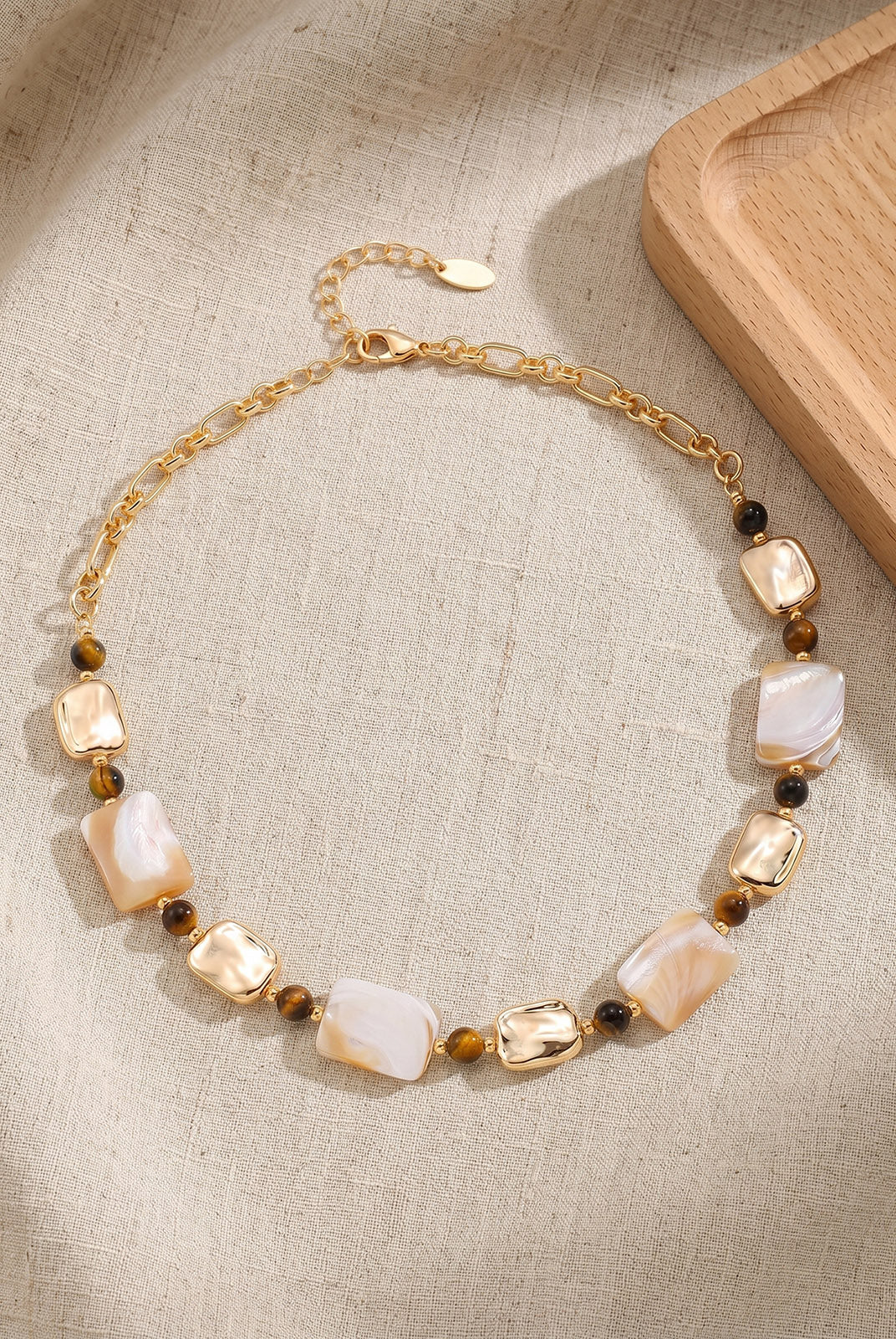 Golden Shell Mix Abalone Shell Beaded Necklace by LINTICO