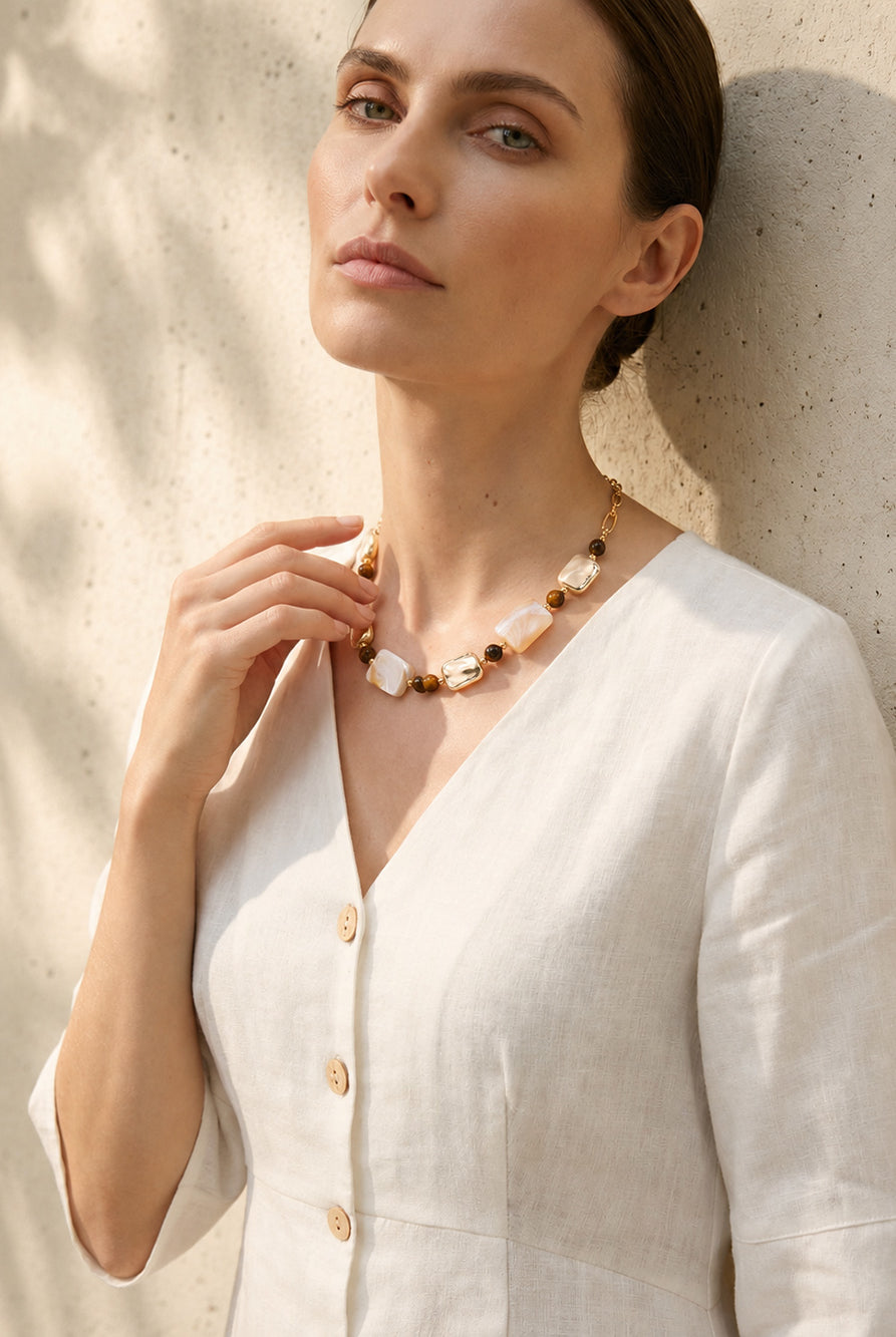 Golden Shell Mix Abalone Shell Beaded Necklace by LINTICO