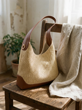 Artisanal Handwoven Colorblock Bucket Bag for Effortless Coastal Style by LINTICO for women