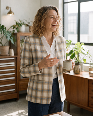 Linen Reversible Denim Texture V Neck Jacket ELLIE by LINTICO