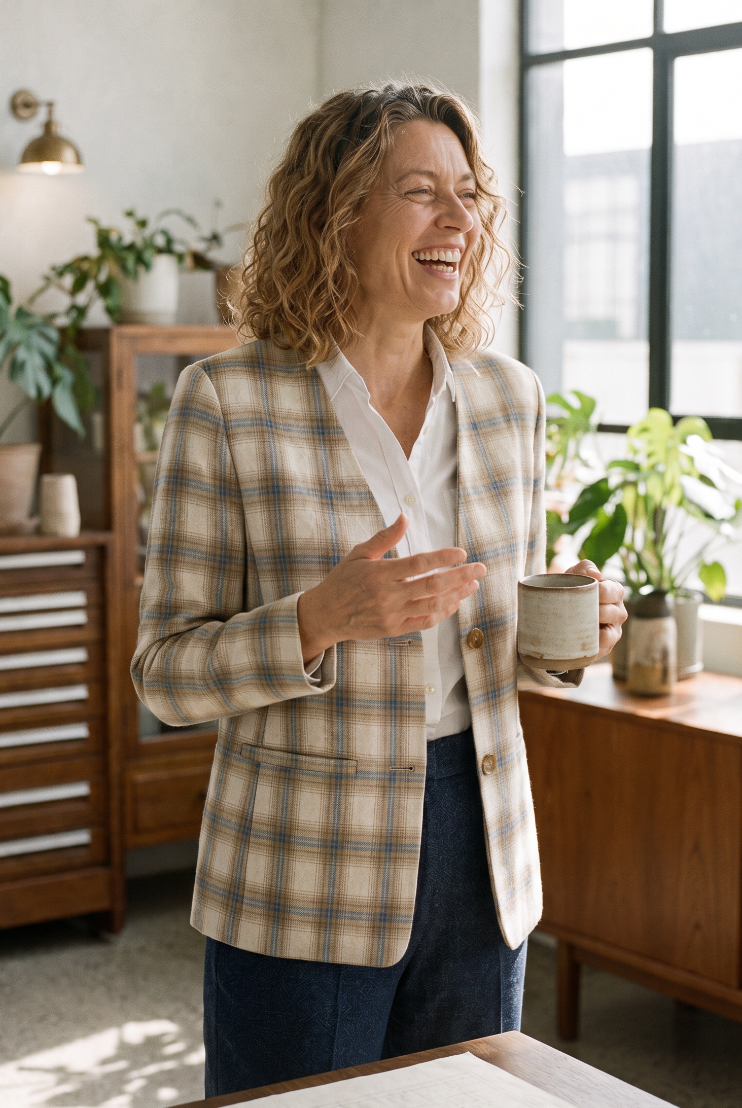 Linen Reversible Denim Texture V Neck Jacket ELLIE by LINTICO