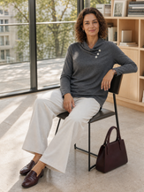 Grey Cashmere Asymmetric Cowl Neck Stretch Top TATIANA by LINTICO