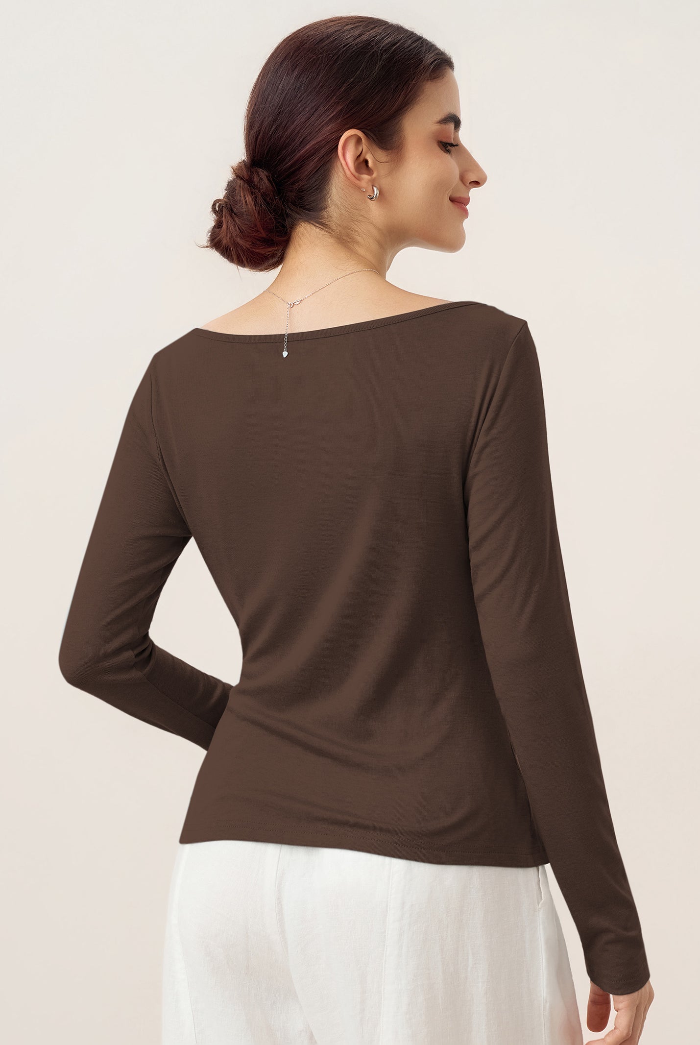 Wool Side Ruched Boat Neck Stretch Top VIVIEN by LINTICO for women