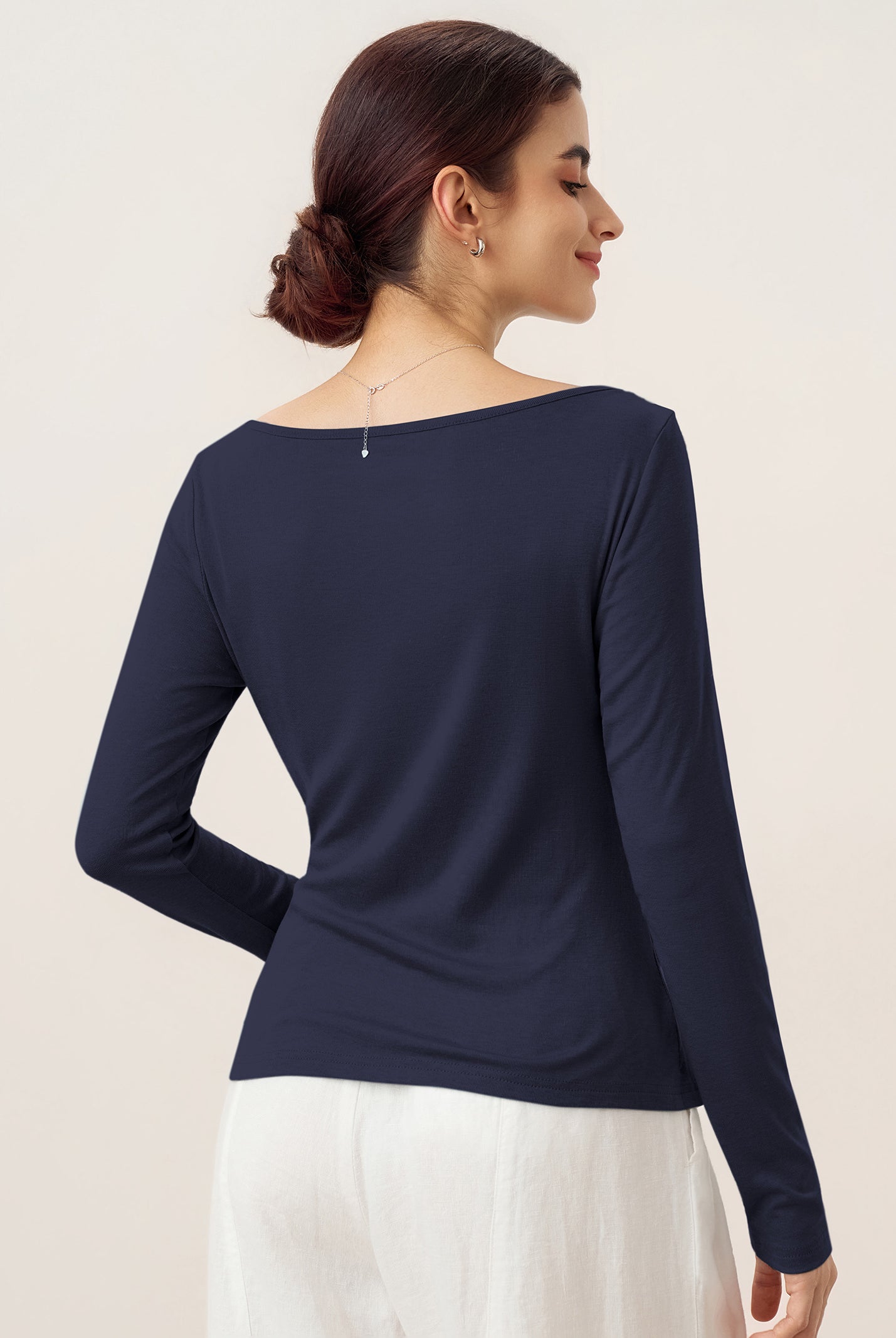 Wool Side Ruched Boat Neck Stretch Top VIVIEN by LINTICO for women