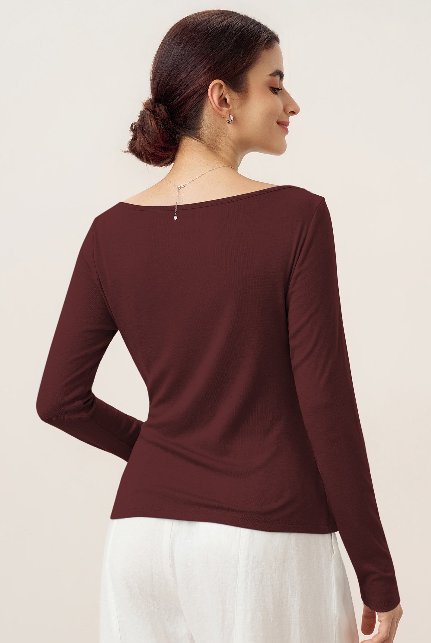 Wool Side Ruched Boat Neck Stretch Top VIVIEN by LINTICO for women