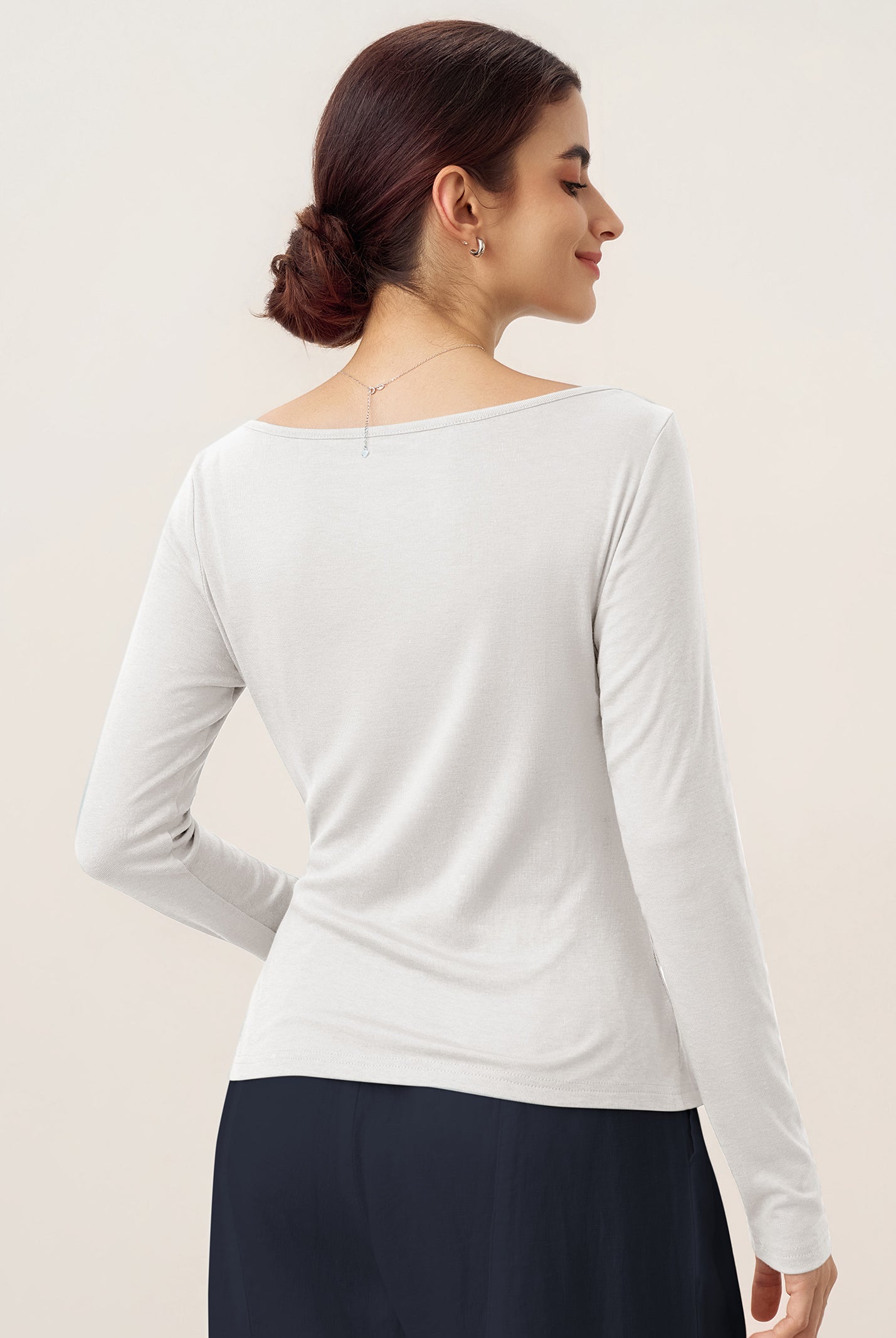 Wool Side Ruched Boat Neck Stretch Top VIVIEN by LINTICO for women