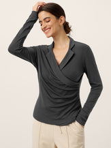 Wool Asymmetric Side Ruched Stretch Top BRIONY by LINTICO for women