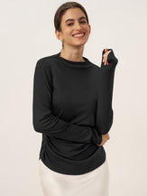 Wool Mock Neck Waist Pleat Top ISOLDE by LINTICO for women