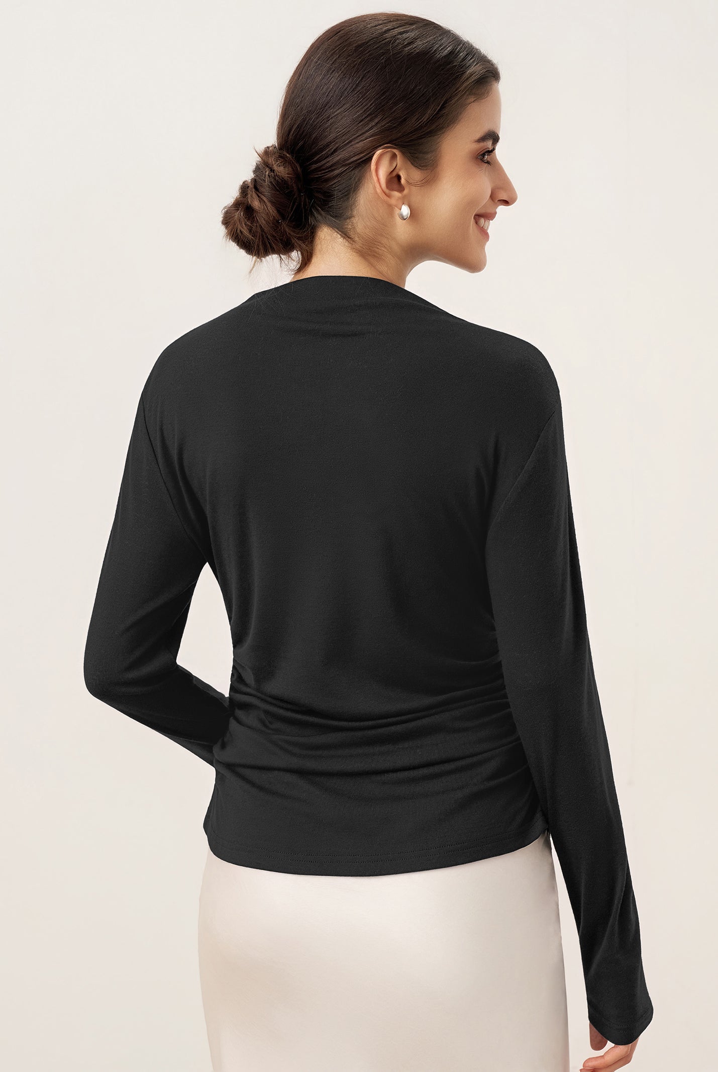 Wool Mock Neck Waist Pleat Top ISOLDE by LINTICO for women