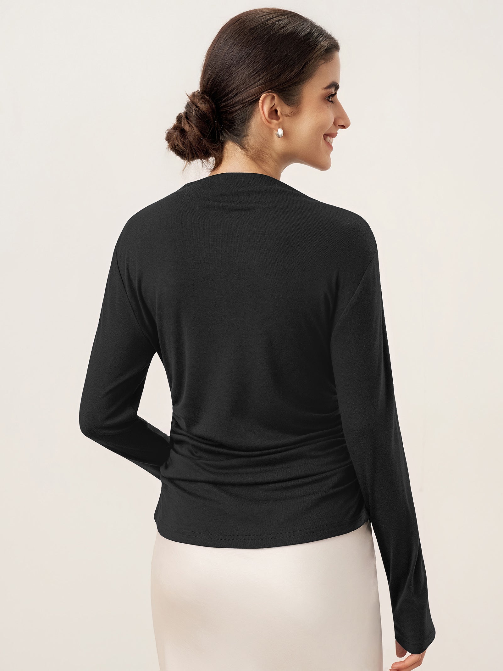 Wool Mock Neck Waist Pleat Top ISOLDE by LINTICO for women
