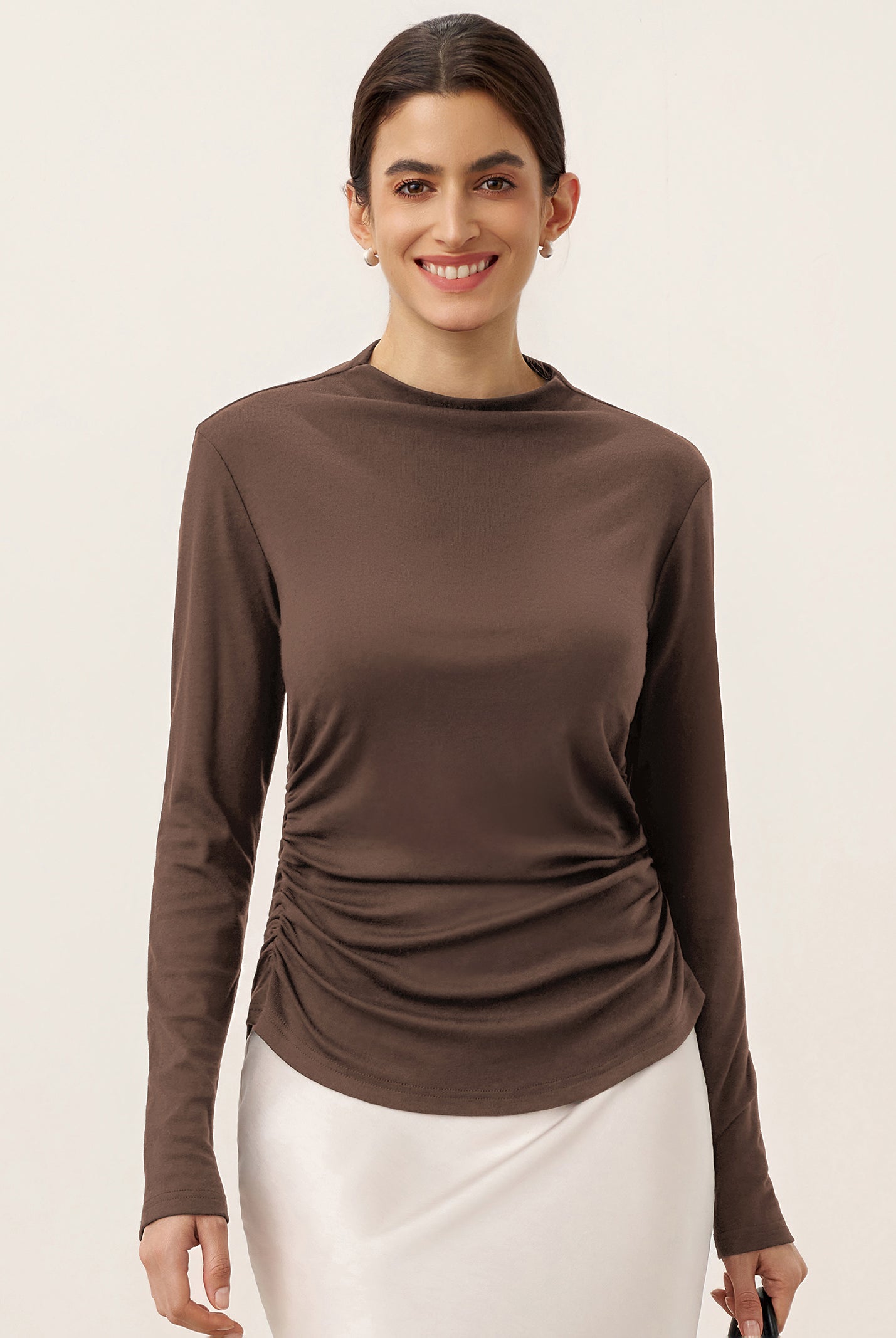 Wool Mock Neck Waist Pleat Top ISOLDE by LINTICO for women